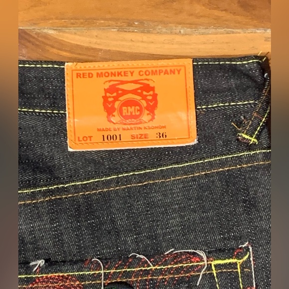 Vintage RMC Red Monkey Company Embroidered Samurai Japanese Denim Jeans Size 36 - Picture 6 of 6